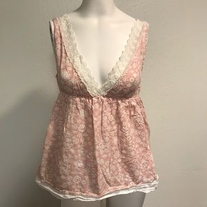 🌶 (3 For $25) Floral Pastel Pink Top With Lace